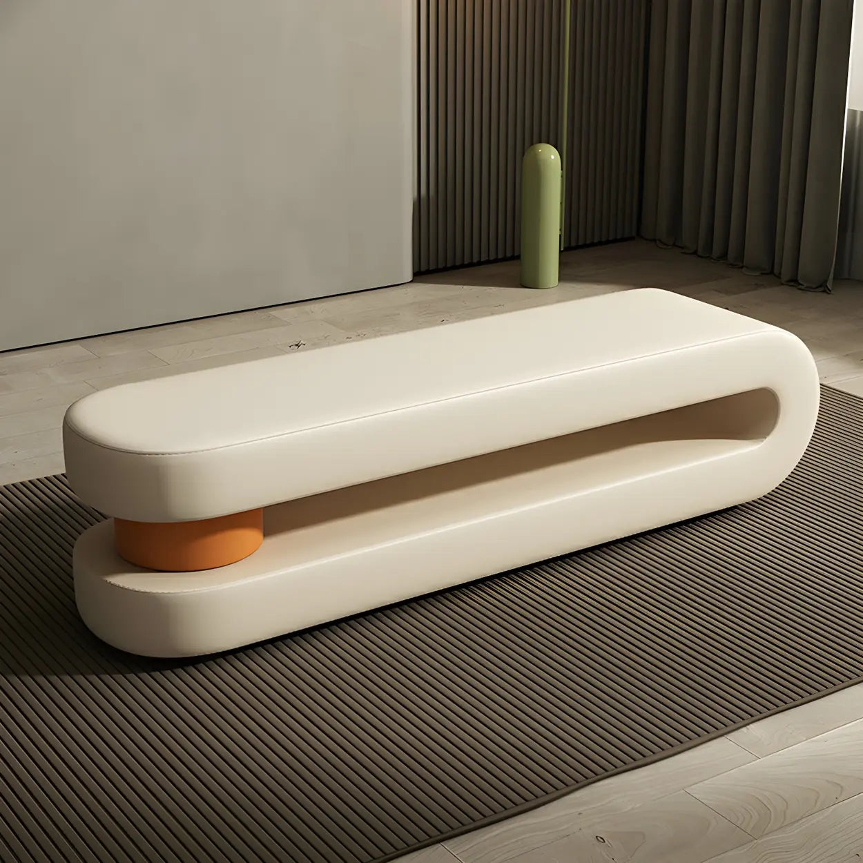 Off-White Faux Leather Bedroom Bench — Dark Gray