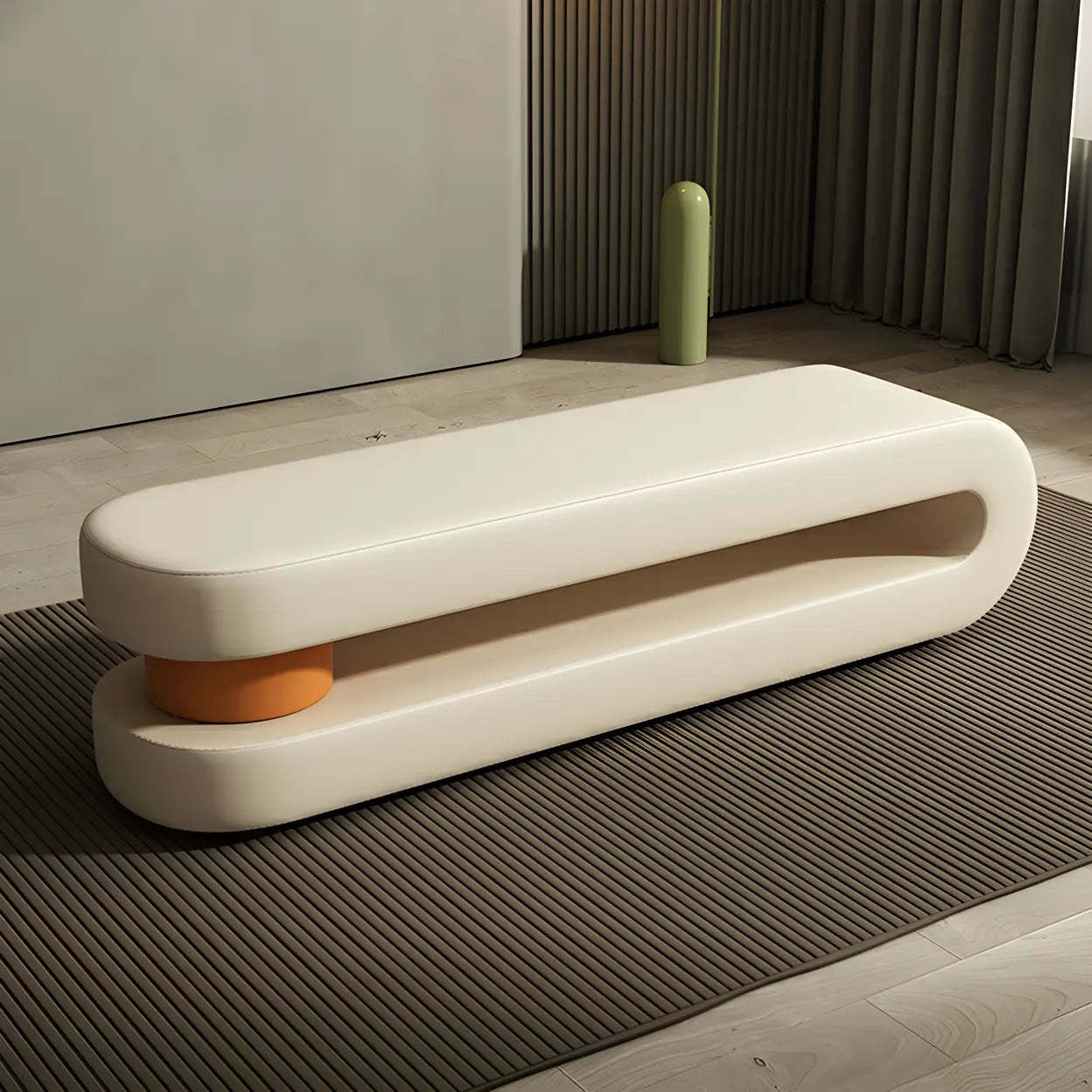 Off-White Faux Leather Bedroom Bench — Dark Gray