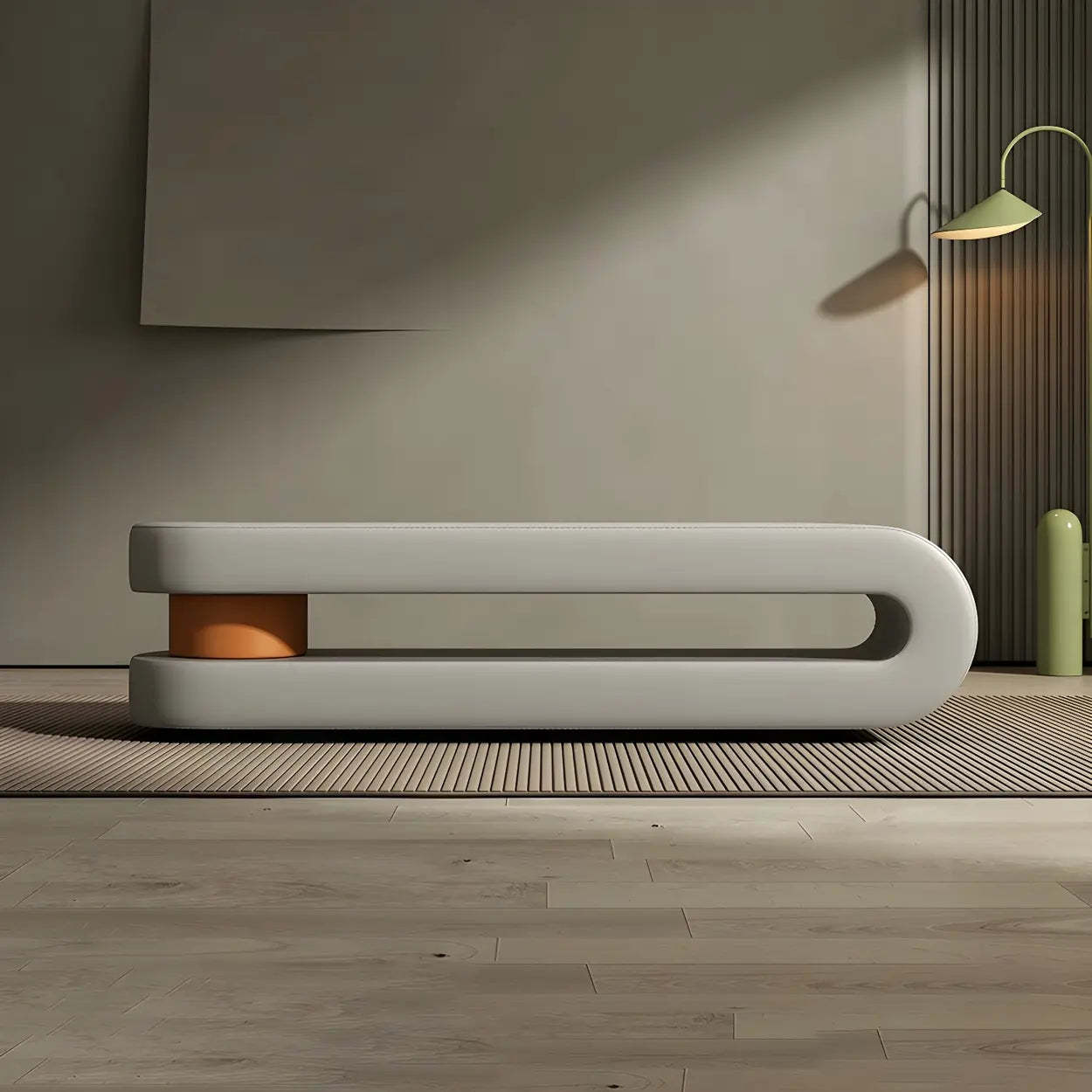 Off-White Faux Leather Bedroom Bench — Green