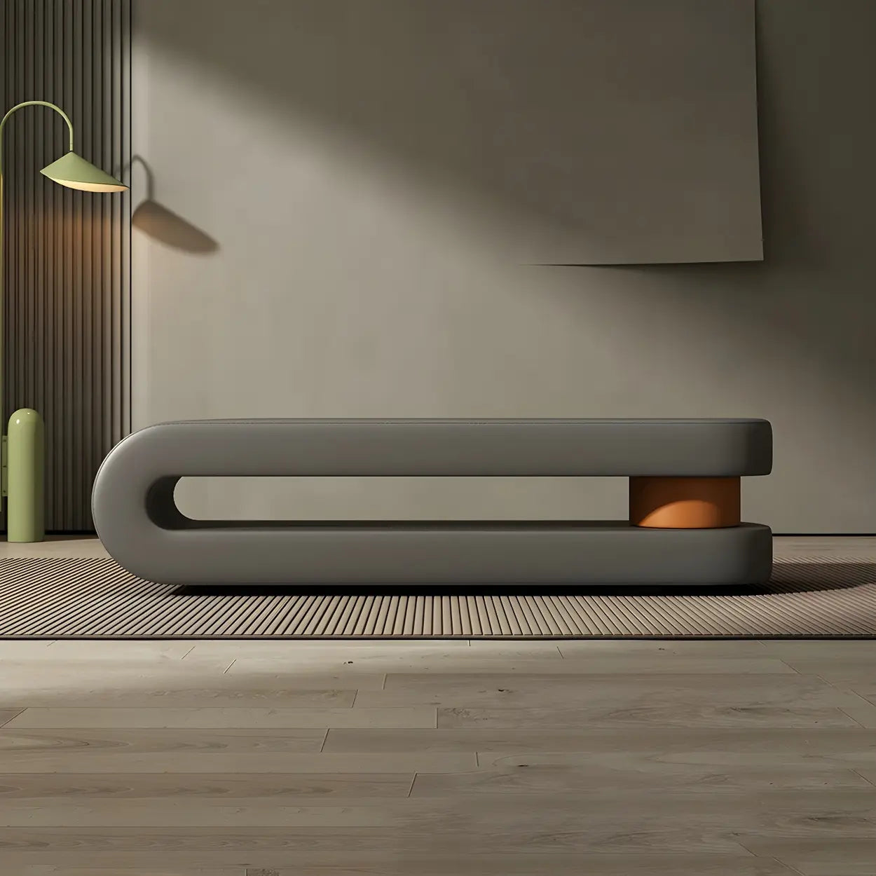 Off-White Faux Leather Bedroom Bench — Orange