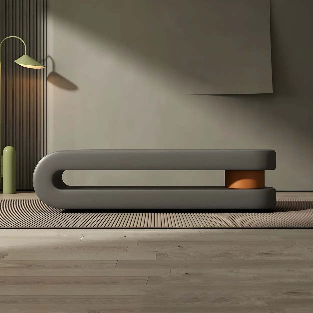 Off-White Faux Leather Bedroom Bench — Orange