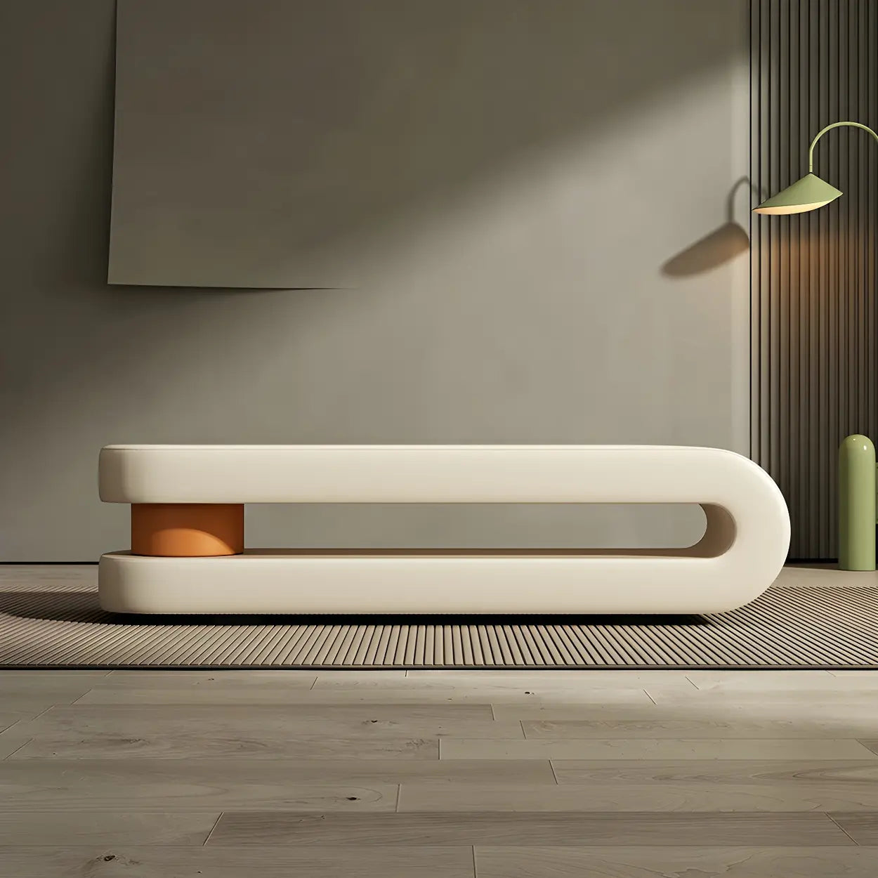 Off-White Faux Leather Bedroom Bench — Dark Gray