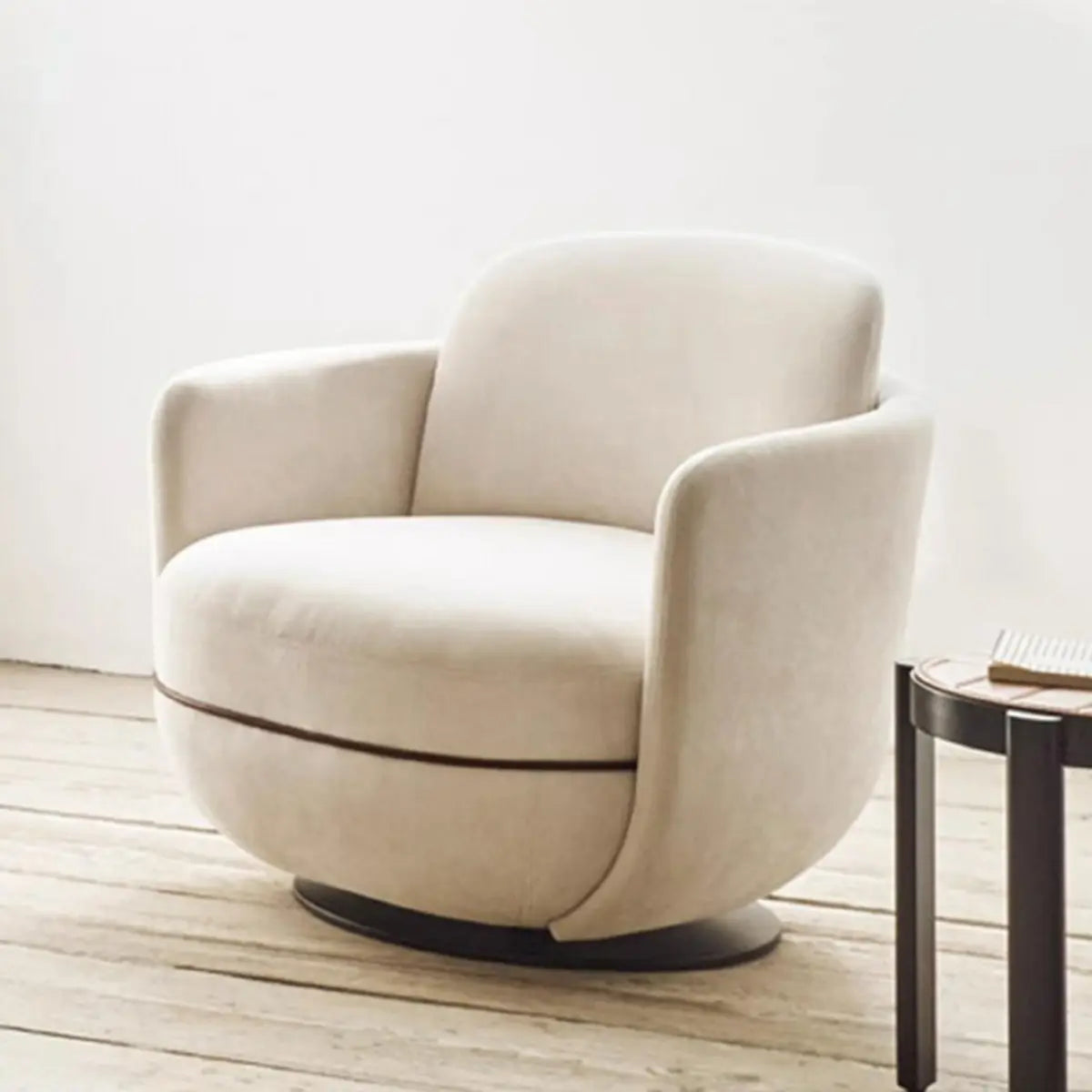 Off-White Flannel Swivel Barrel Chair