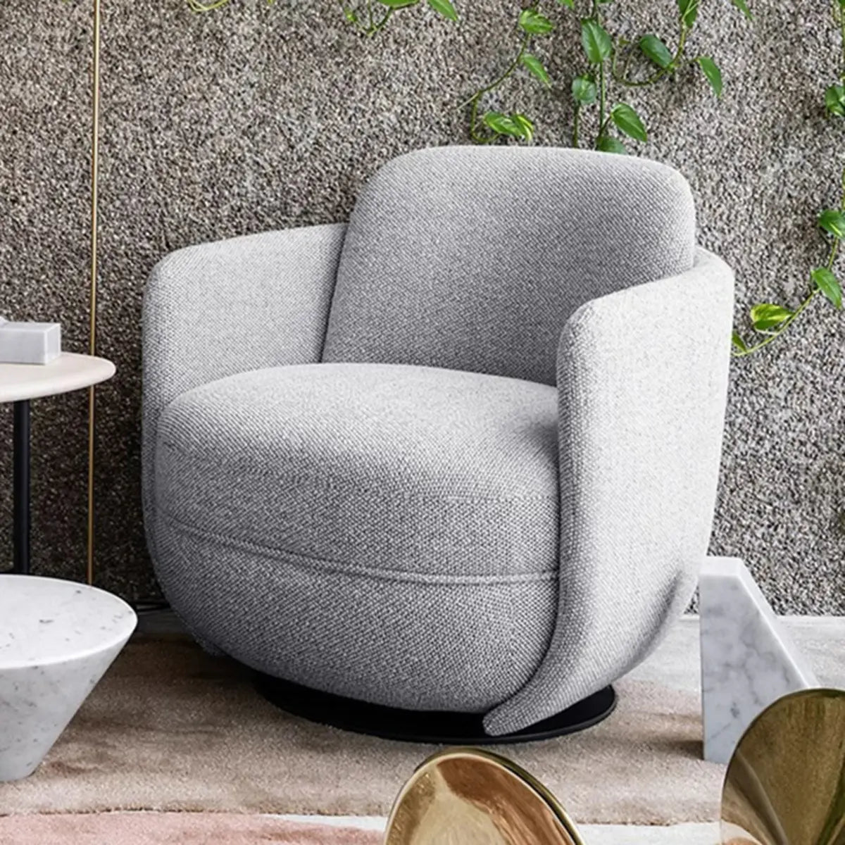 Off-White Flannel Swivel Barrel Chair