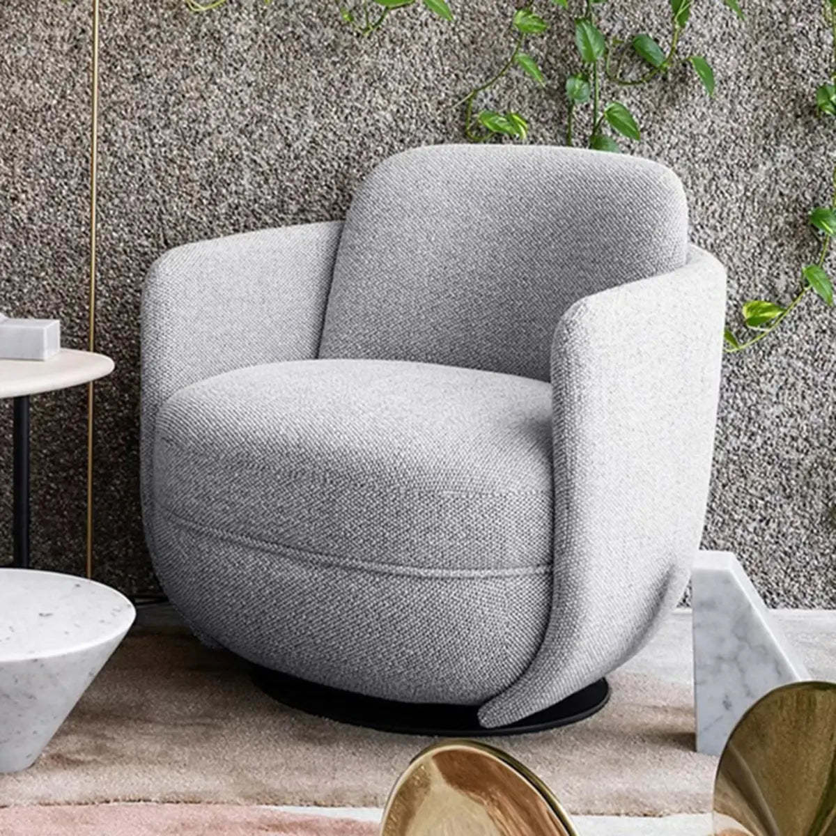 Off-White Flannel Swivel Barrel Chair