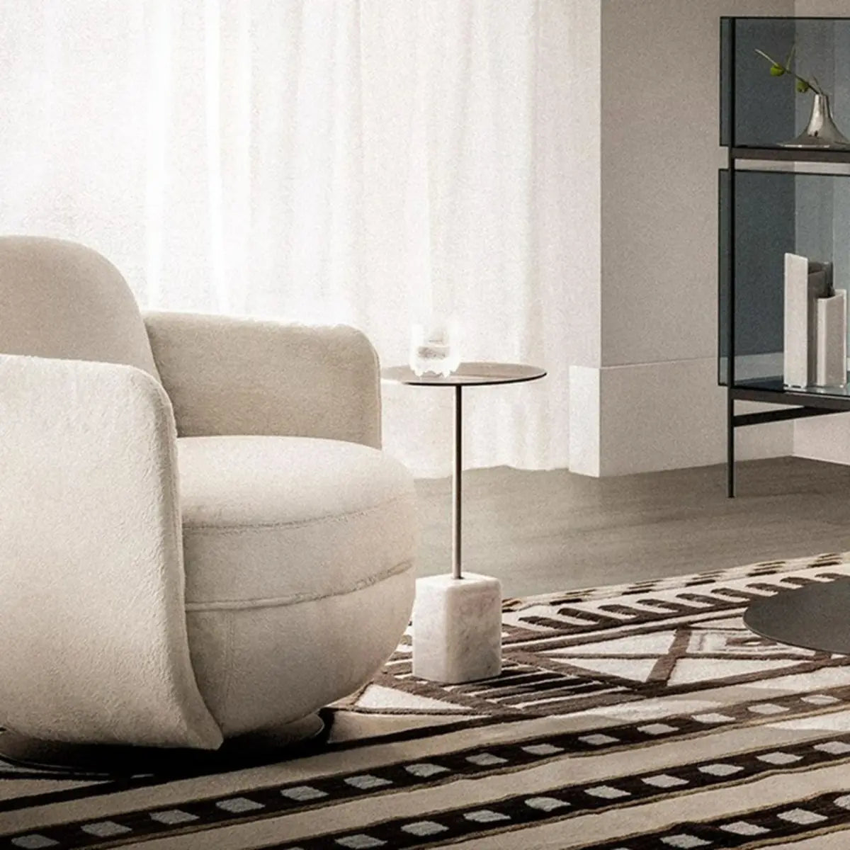 Off-White Flannel Swivel Barrel Chair