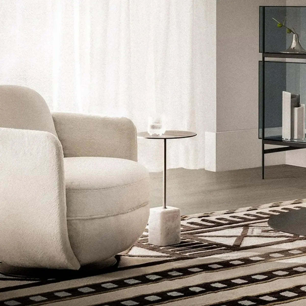 Off-White Flannel Swivel Barrel Chair