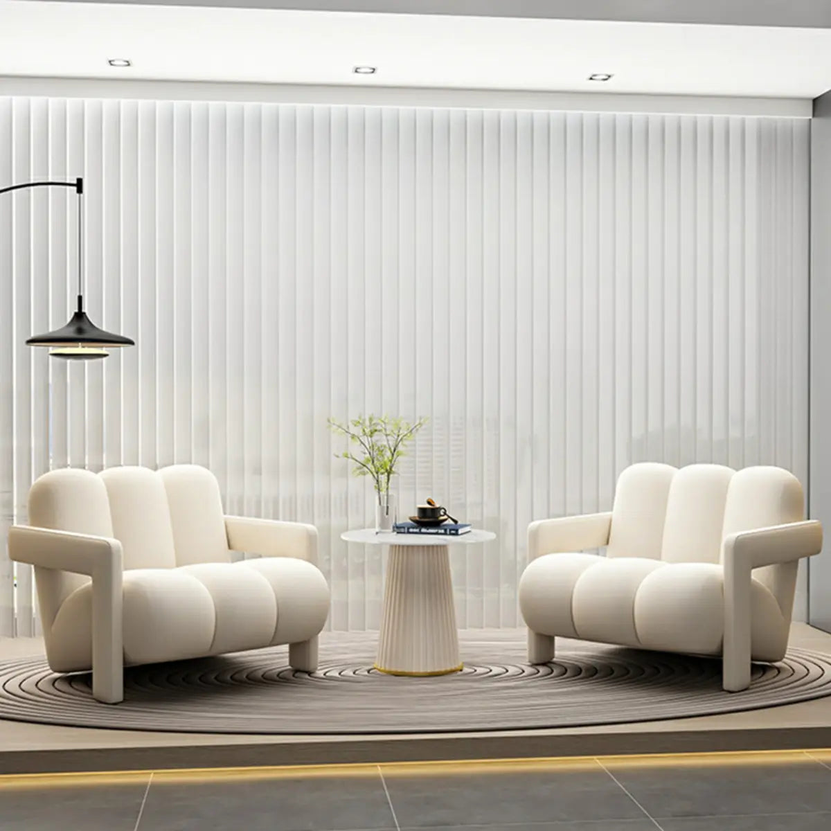 Off-White Frosted Velvet Mid-Back Arm Chair