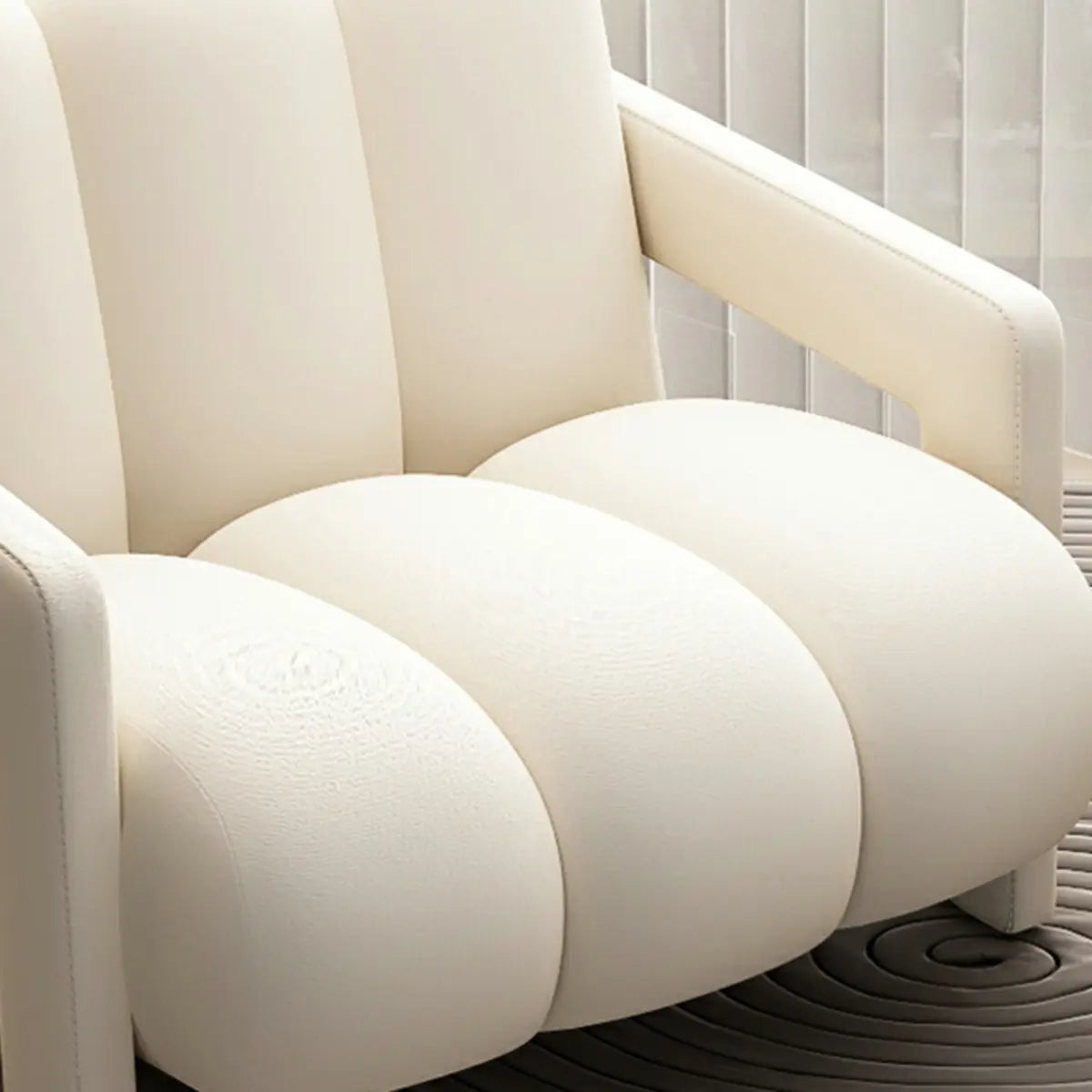 Off-White Frosted Velvet Mid-Back Arm Chair