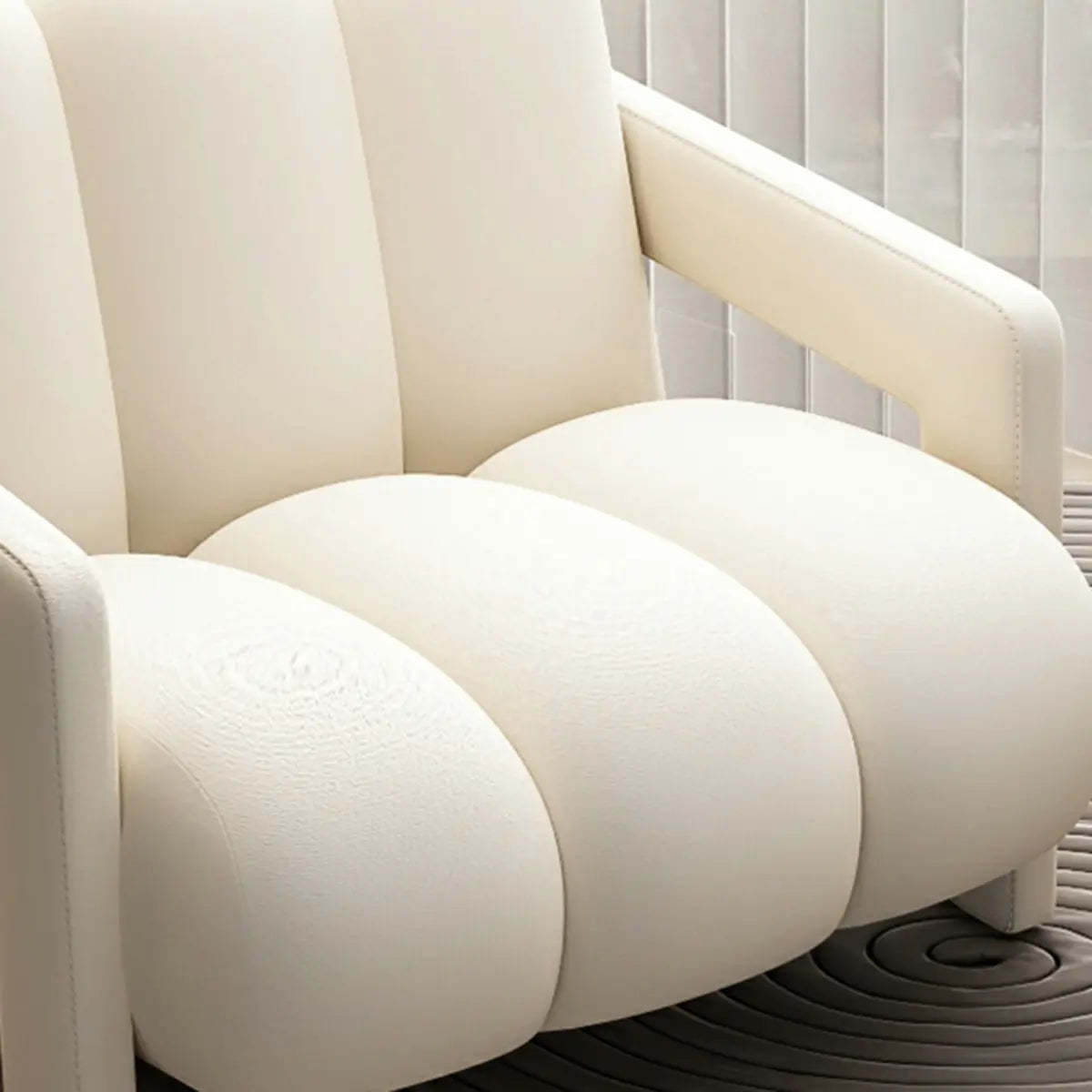 Off-White Frosted Velvet Mid-Back Arm Chair