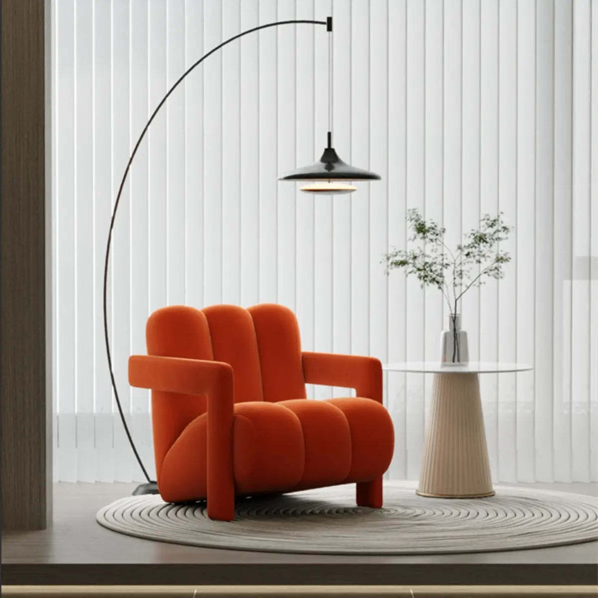 Off-White Frosted Velvet Mid-Back Arm Chair