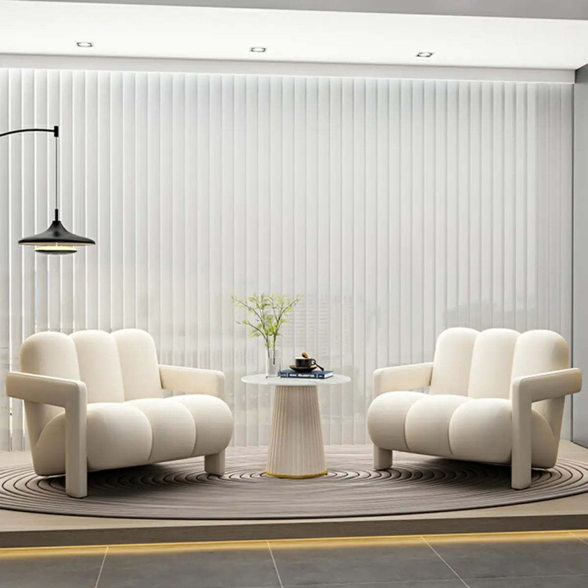 Off-White Frosted Velvet Mid-Back Arm Chair — Coffee / Frosted Velvet
