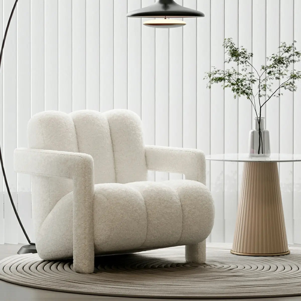 Off-White Frosted Velvet Mid-Back Arm Chair — Green / Frosted Velvet