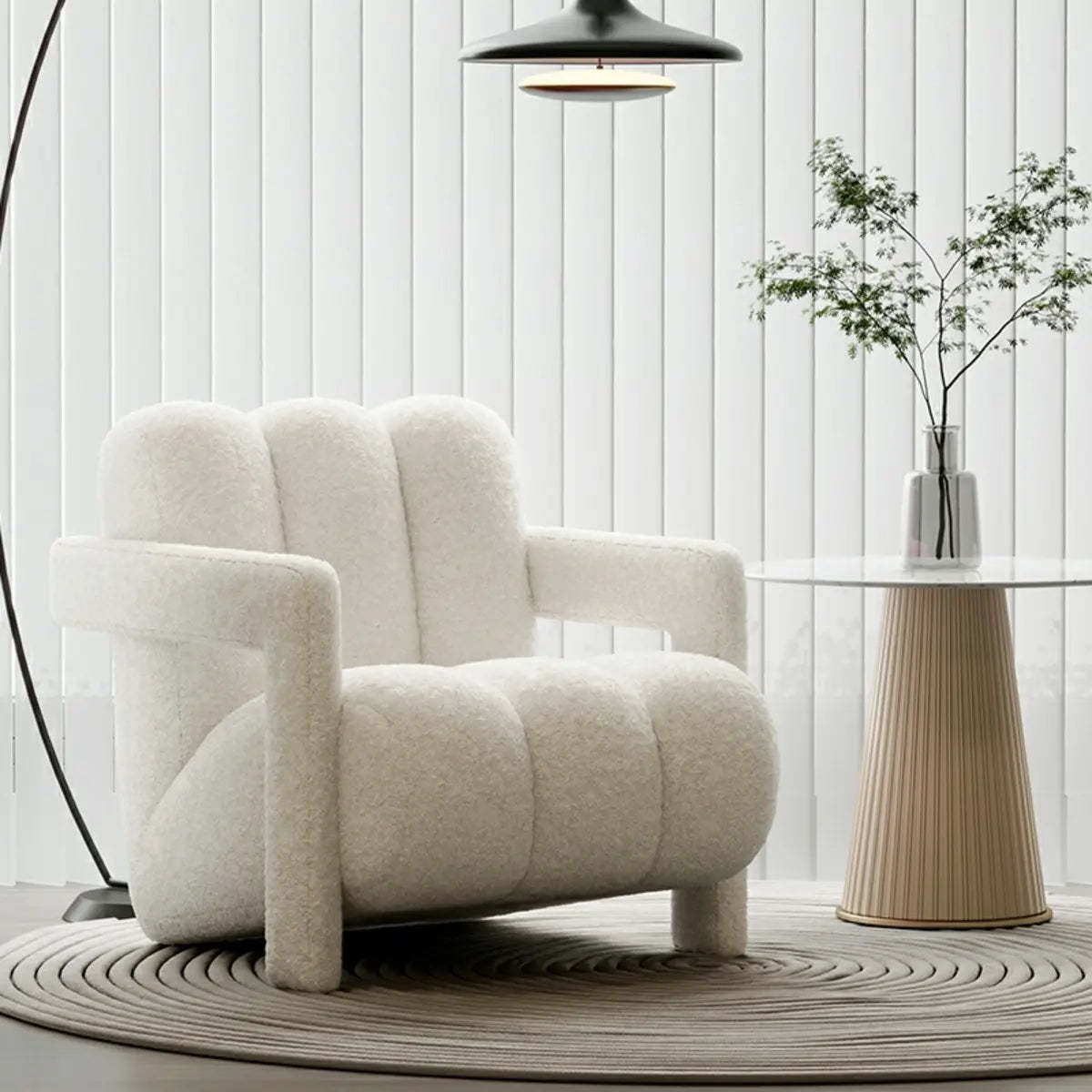 Off-White Frosted Velvet Mid-Back Arm Chair — Green / Frosted Velvet