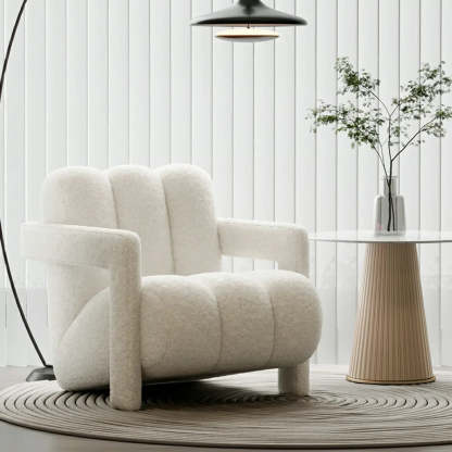 Off-White Frosted Velvet Mid-Back Arm Chair — Green / Frosted Velvet