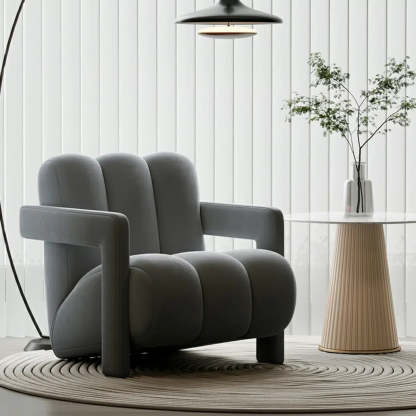 Off-White Frosted Velvet Mid-Back Arm Chair — Grey / Frosted Velvet