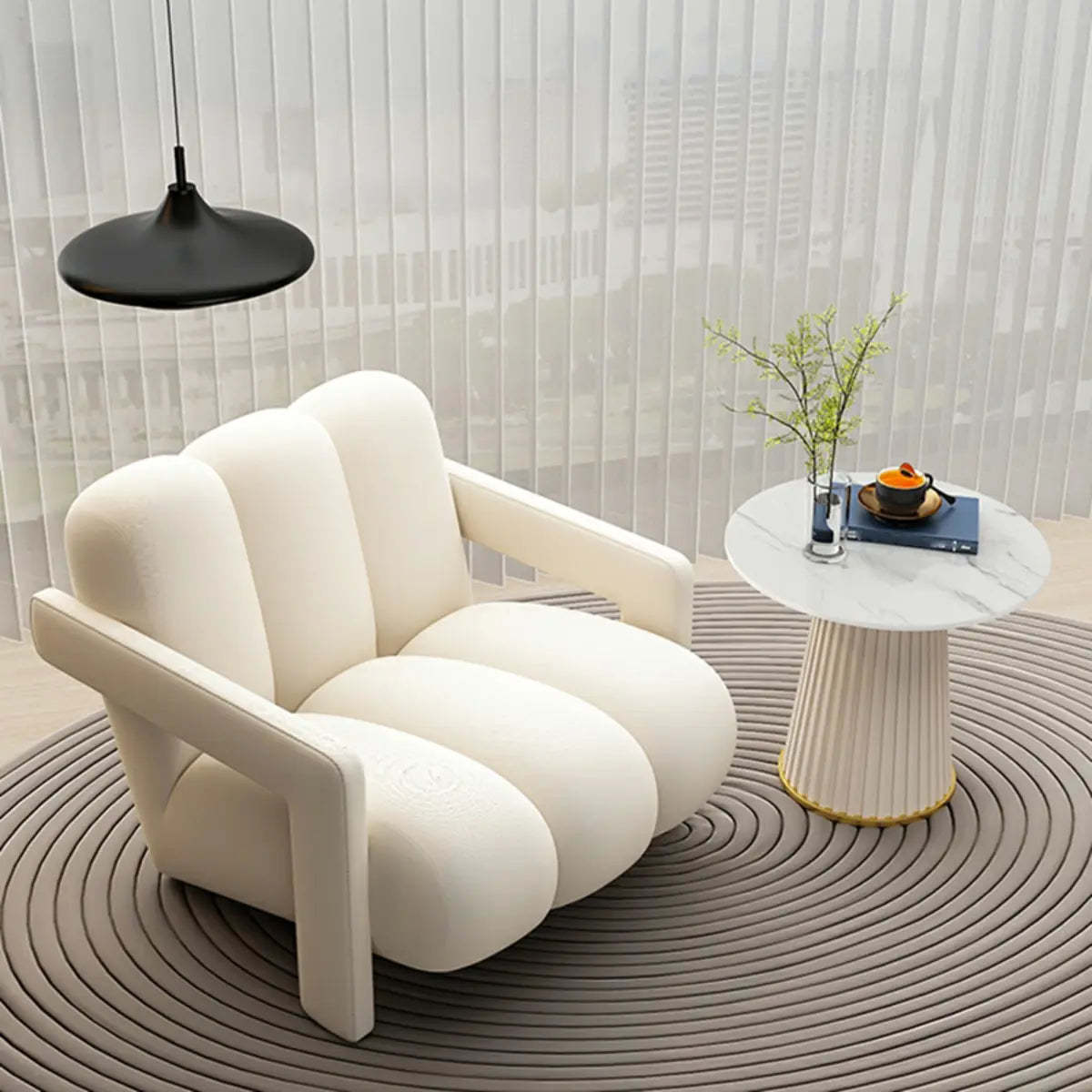 Off-White Frosted Velvet Mid-Back Arm Chair — Orange / Frosted Velvet