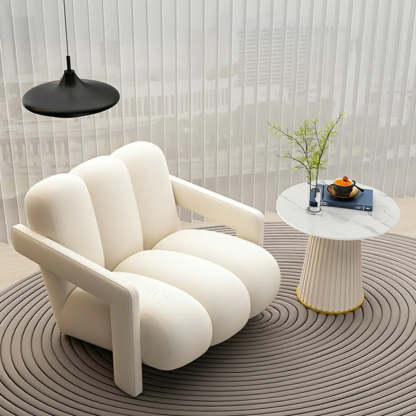 Off-White Frosted Velvet Mid-Back Arm Chair — Orange / Frosted Velvet
