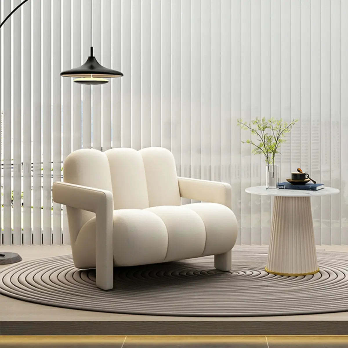 Off-White Frosted Velvet Mid-Back Arm Chair — Pink / Frosted Velvet
