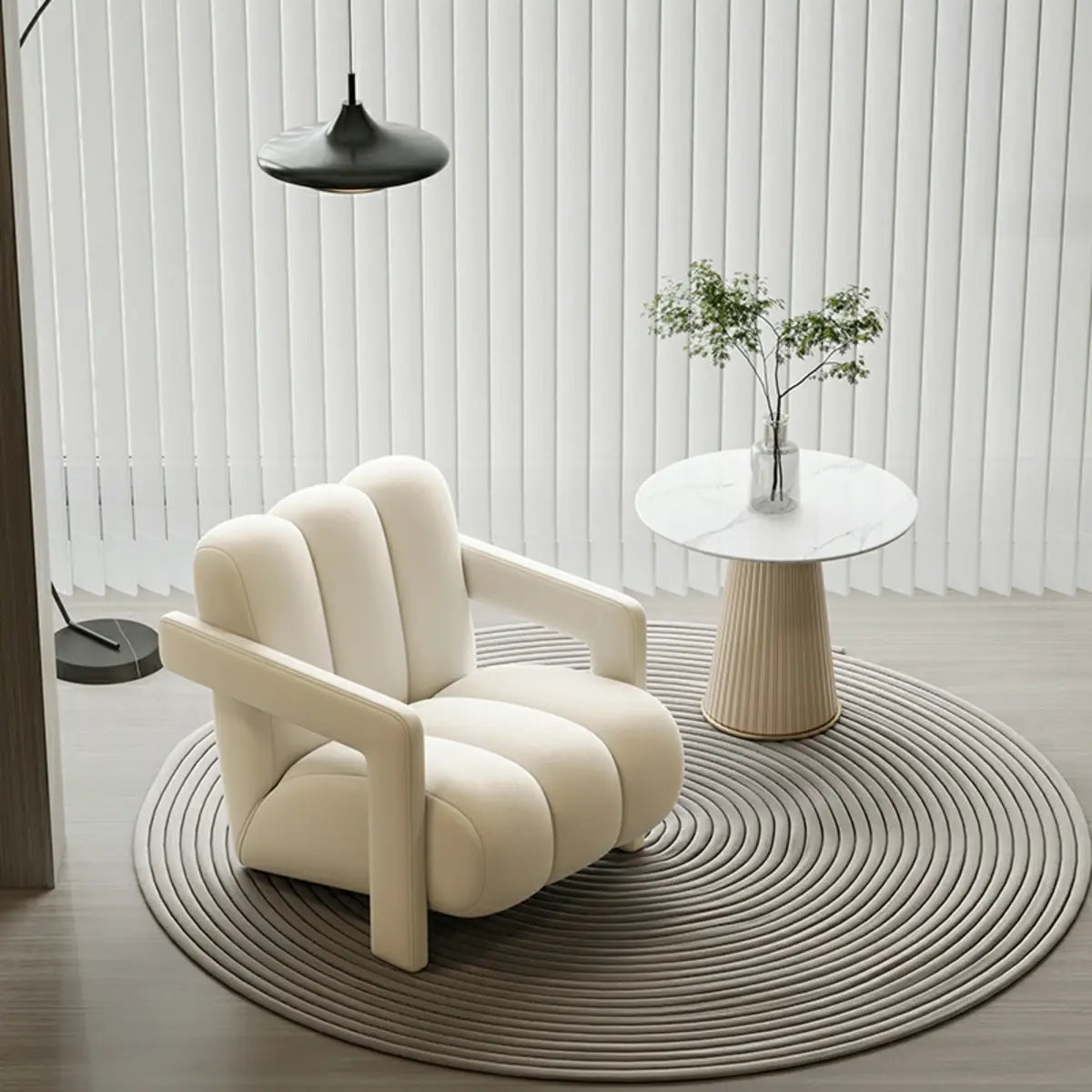 Off-White Frosted Velvet Mid-Back Arm Chair