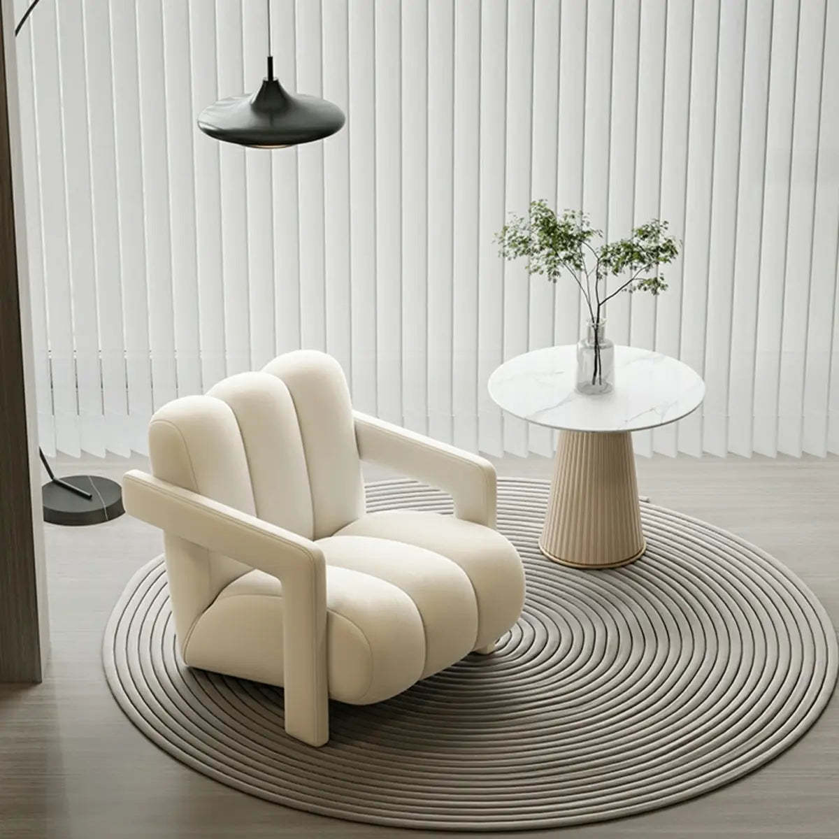 Off-White Frosted Velvet Mid-Back Arm Chair