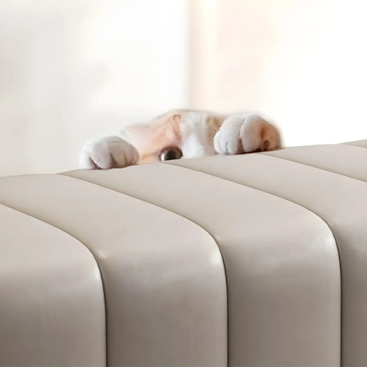 Off-White Genuine Leather Bedroom Bench — Grey