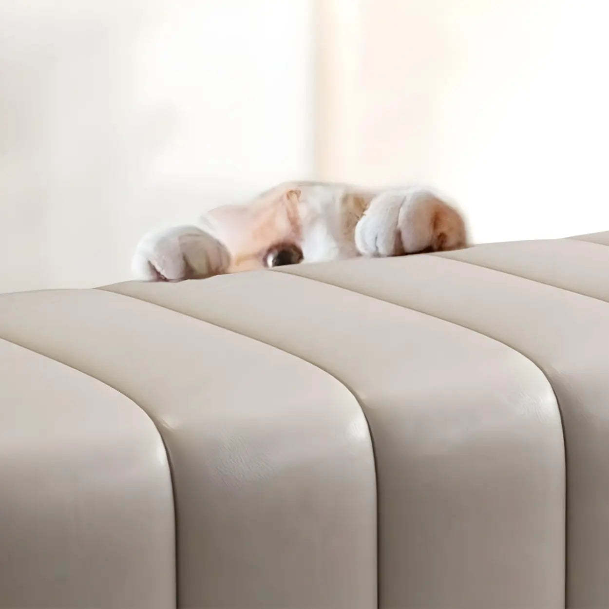 Off-White Genuine Leather Bedroom Bench — Grey