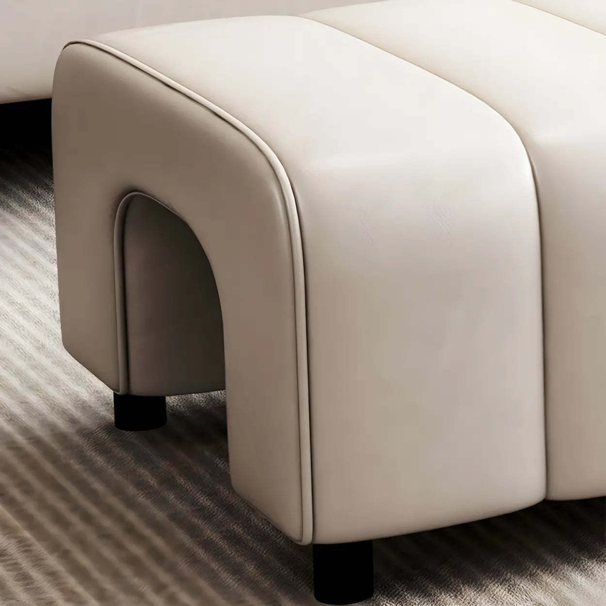 Off-White Genuine Leather Bedroom Bench — Black