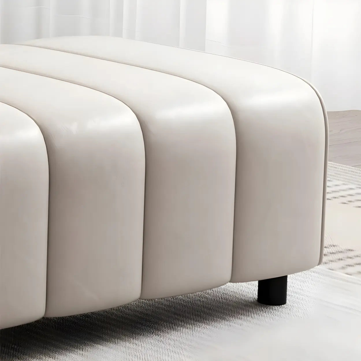 Off-White Genuine Leather Bedroom Bench — Off-White