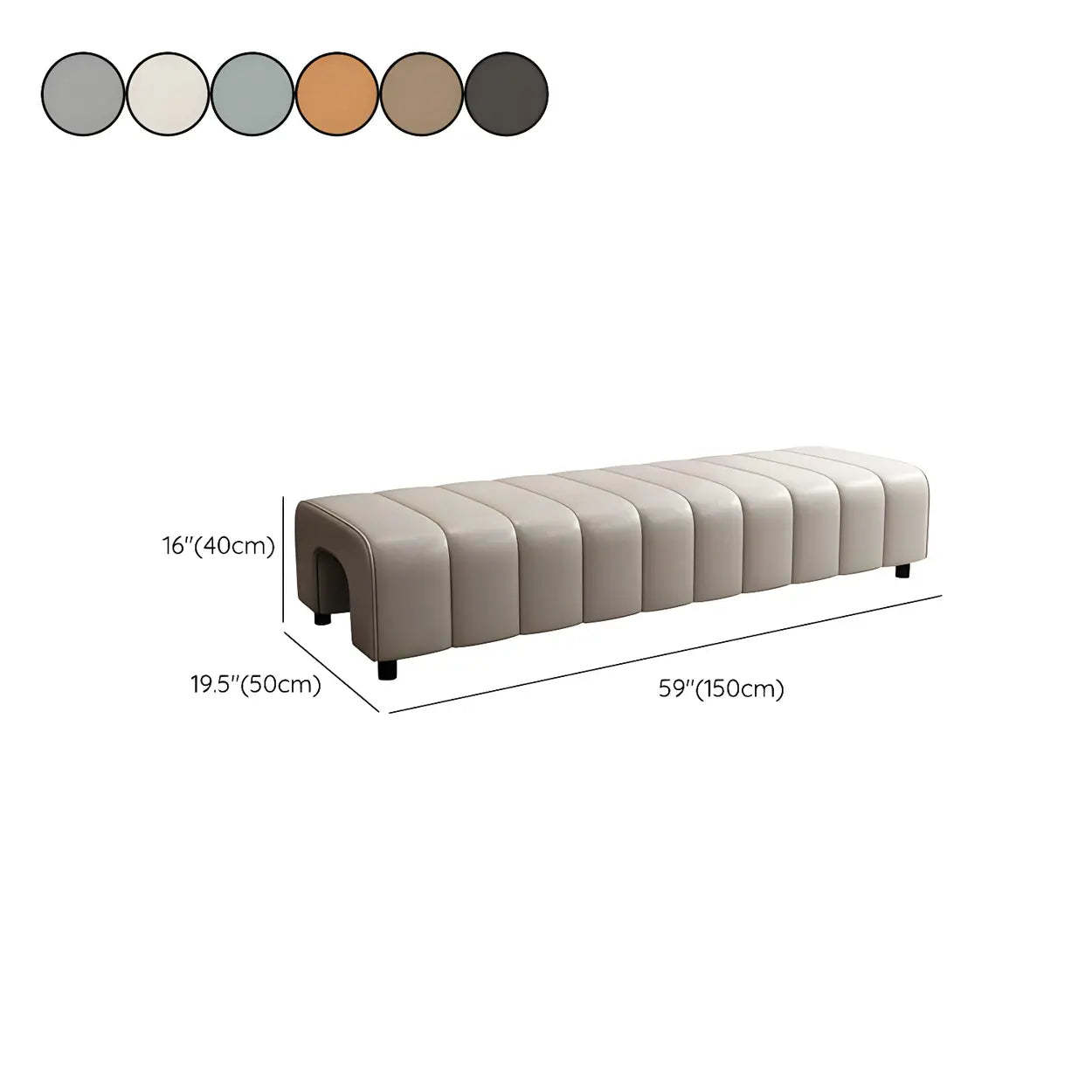 Off-White Genuine Leather Bedroom Bench — Grey