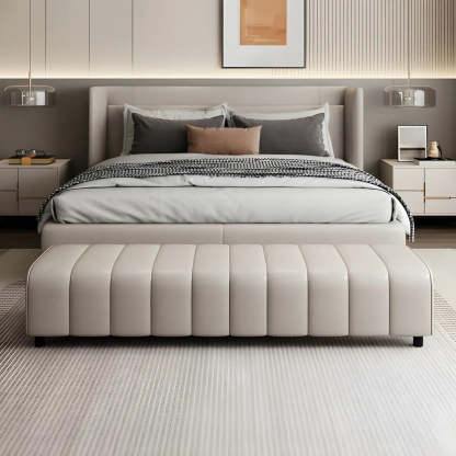 Off-White Genuine Leather Bedroom Bench — Black