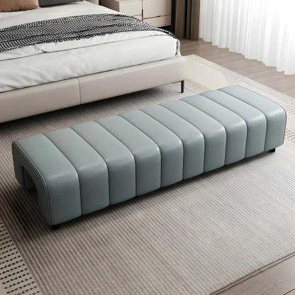 Off-White Genuine Leather Bedroom Bench — Brown