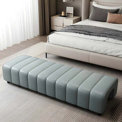 Off-White Genuine Leather Bedroom Bench — Off-White