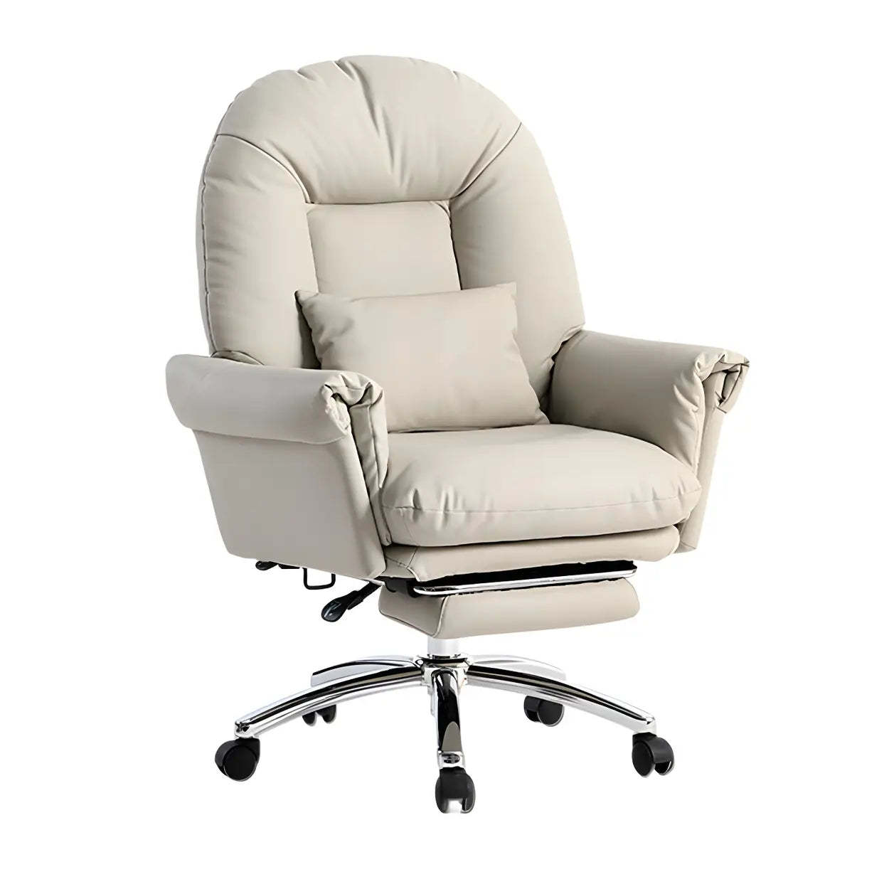 Off-White Leather Reclining Executive Office Chair — Fixed Arms / Silver / Microfiber Leather