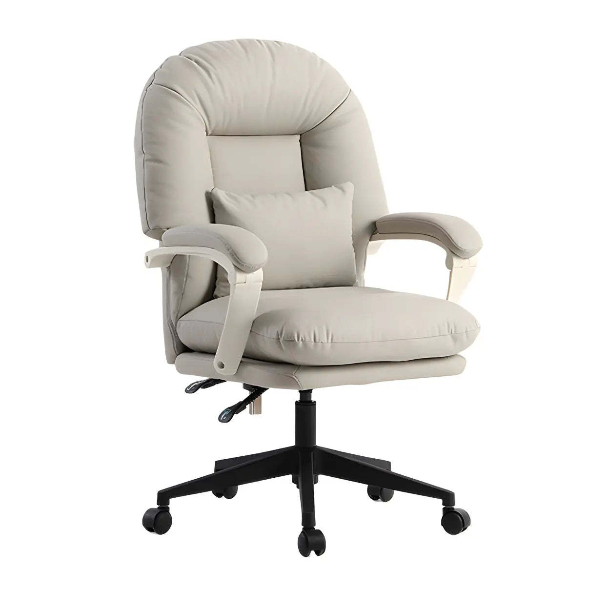 Off-White Leather Reclining Executive Office Chair — Linkage Arms / Silver / Genuine Leather