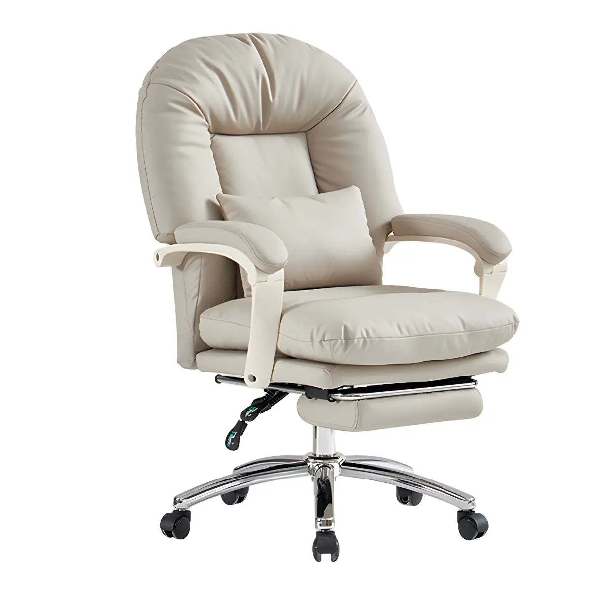 Off-White Leather Reclining Executive Office Chair — Linkage Arms / Black / Microfiber Leather