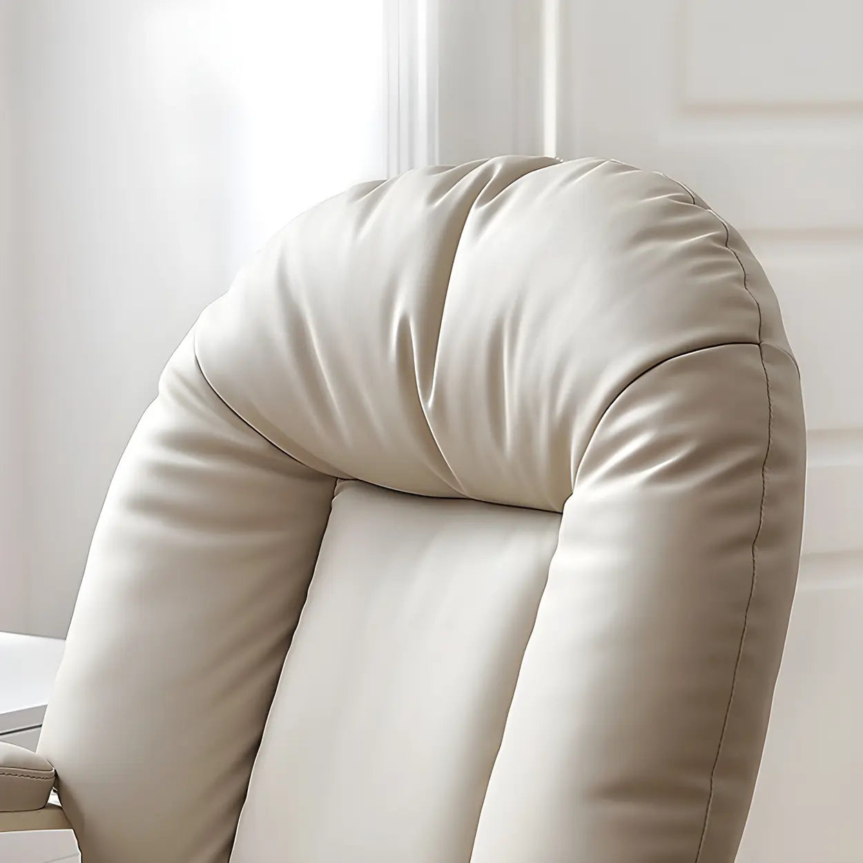 Off-White Leather Reclining Executive Office Chair