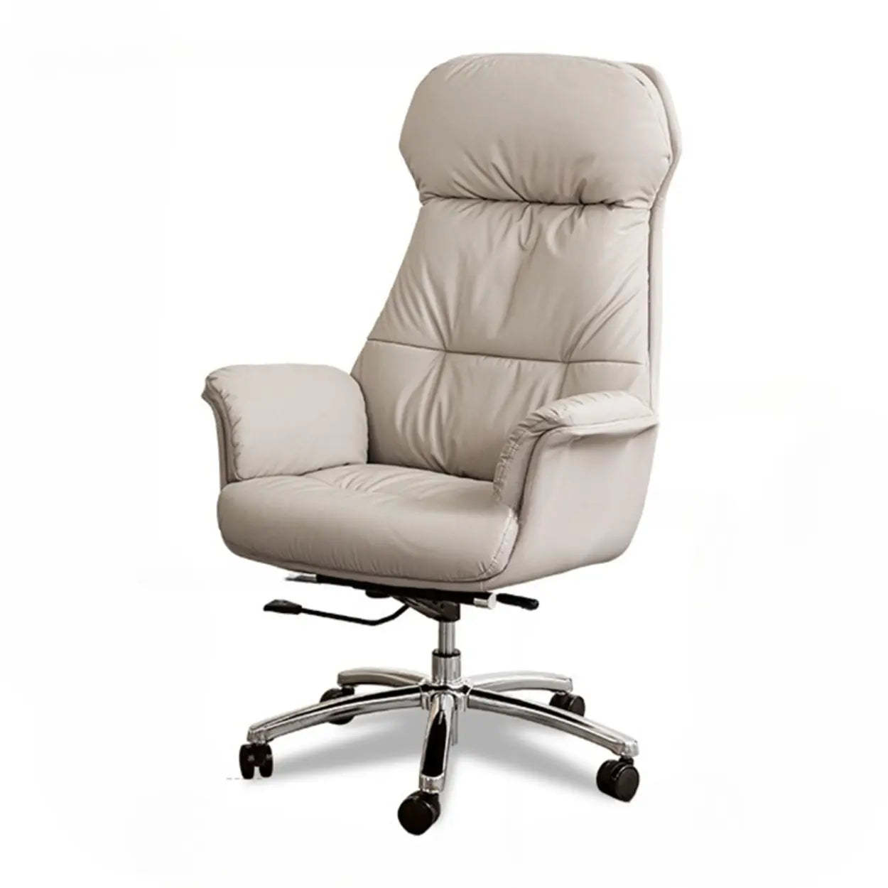 Off-White High-Back Leather Swivel Office Chair