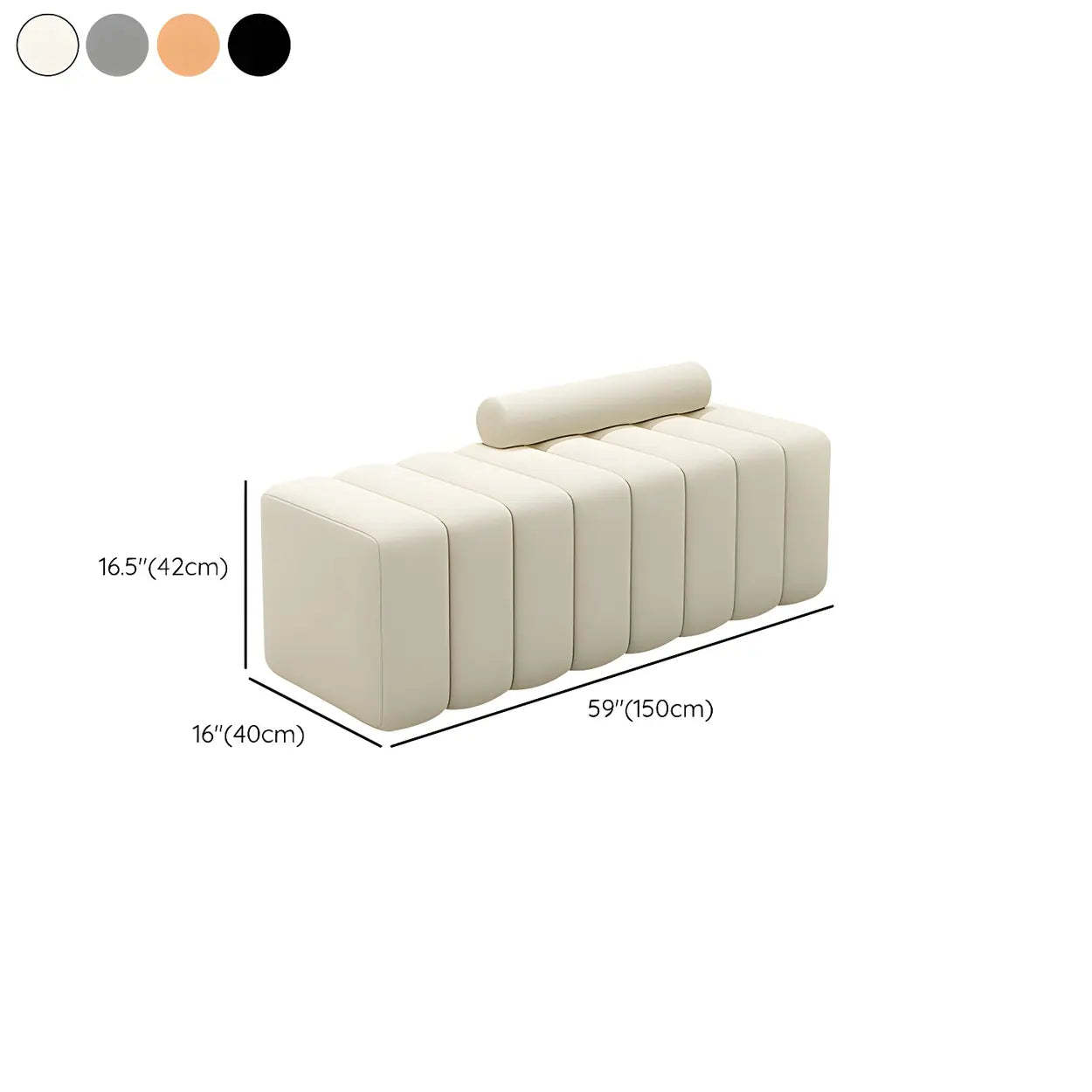 Off-White Pine Wood Upholstered Bedroom Bench — Grey