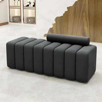 Off-White Pine Wood Upholstered Bedroom Bench — Black