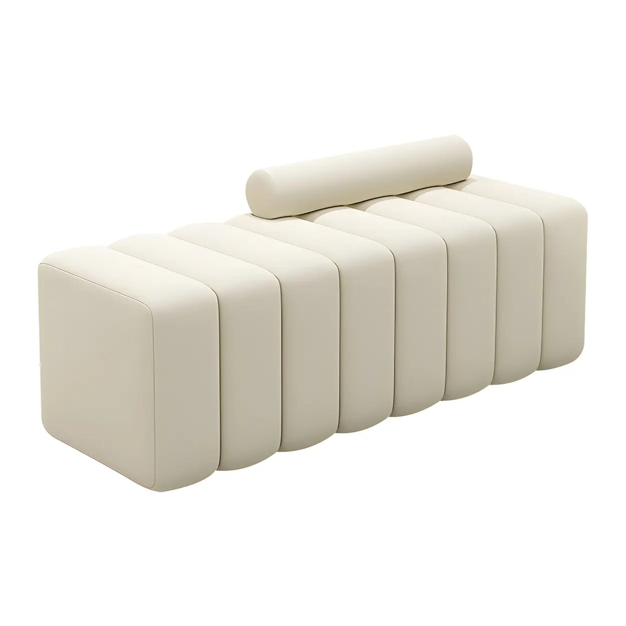 Off-White Pine Wood Upholstered Bedroom Bench — Off-White