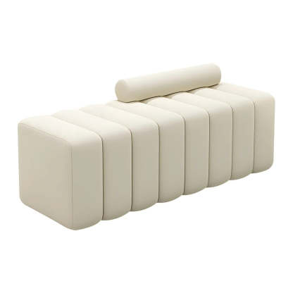 Off-White Pine Wood Upholstered Bedroom Bench — Off-White