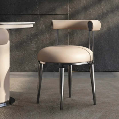 Off-White Round Leather Curved-Back Metal Dining Chair