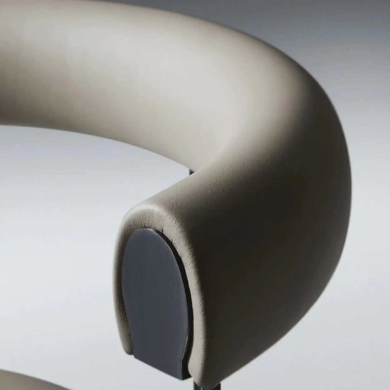 Off-White Round Leather Curved-Back Metal Dining Chair