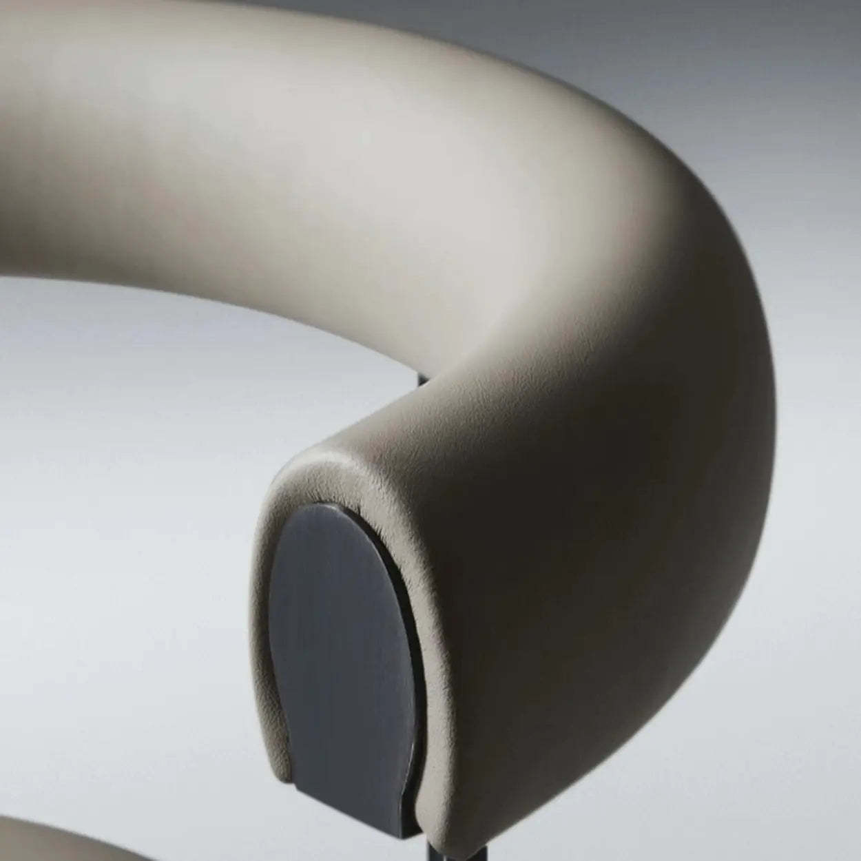 Off-White Round Leather Curved-Back Metal Dining Chair