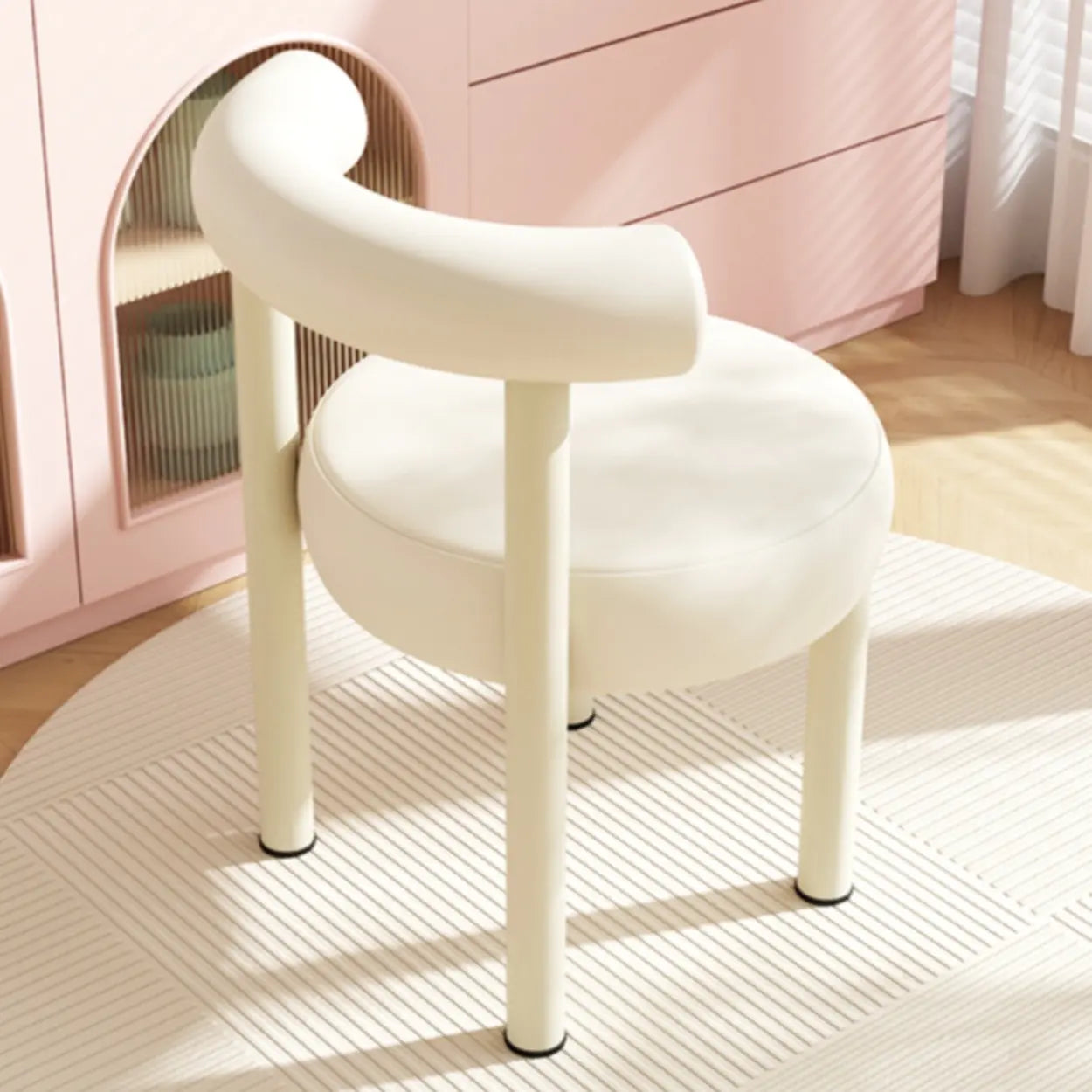 Off-White Round Curved-Back Vanity Stool