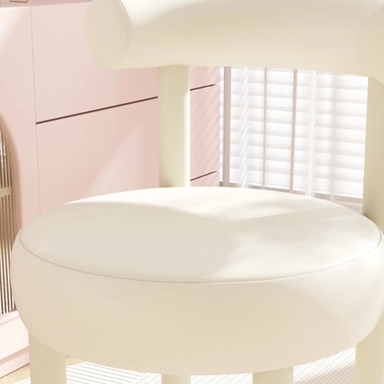 Off-White Round Curved-Back Vanity Stool