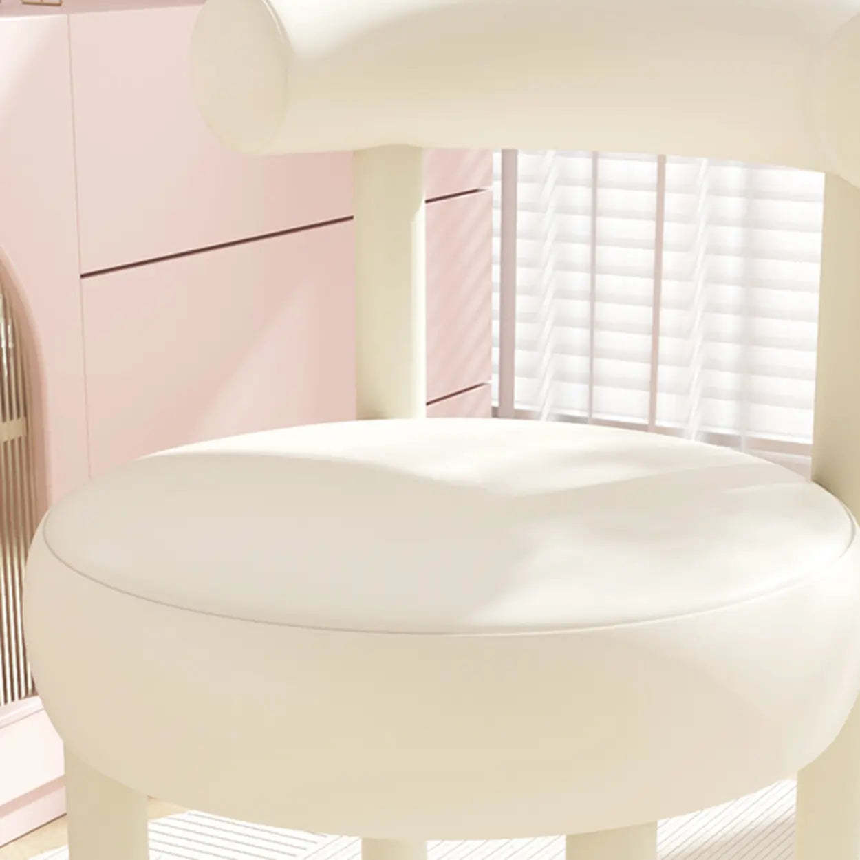 Off-White Round Curved-Back Vanity Stool