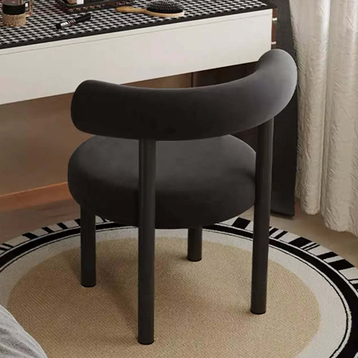 Off-White Round Curved-Back Vanity Stool — Khaki