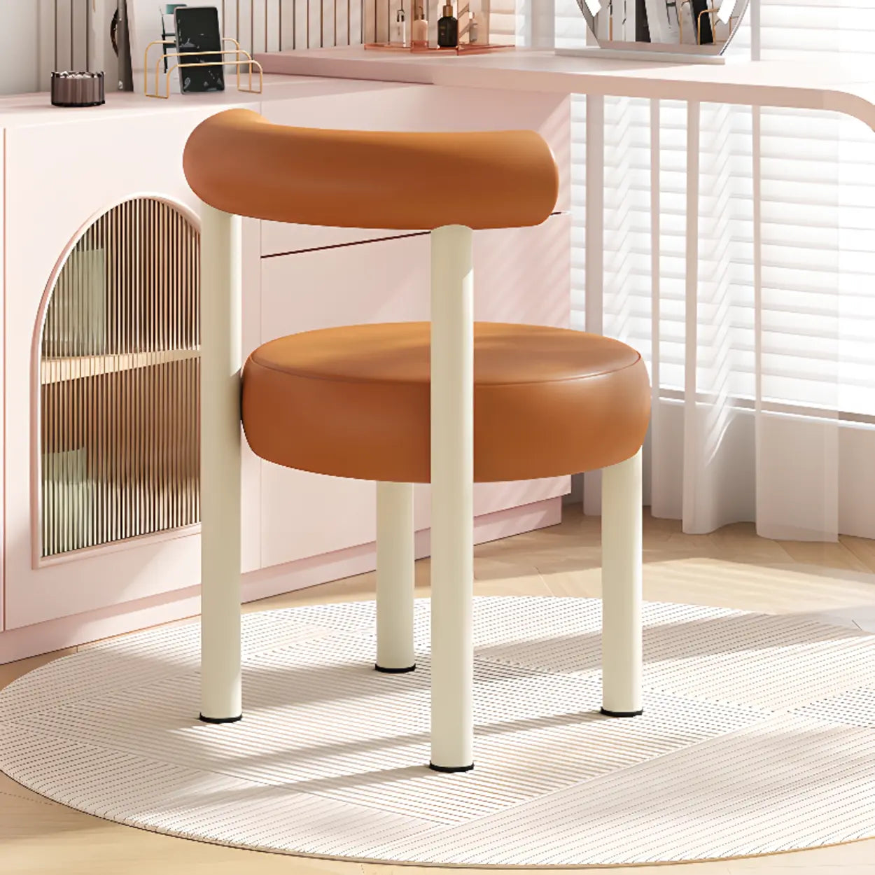 Off-White Round Curved-Back Vanity Stool